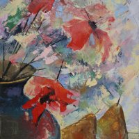 Two pears and flowers